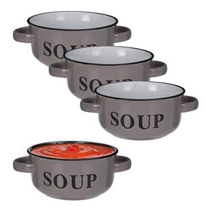Excellent Houseware Soepkommen/serveer schaaltjes - 8x - porselein - D13 x H7 cm - antraciet -