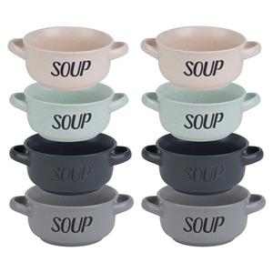 Cosy & Trendy Soepbekers/soepkommen - set 8x stuks - 13 x 8 cm - 470 ml - keramiek - mix kleuren -