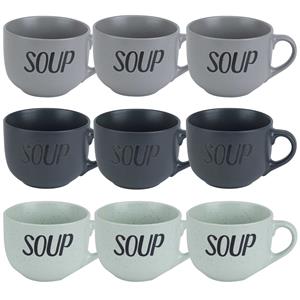 Cosy & Trendy Soepbekers/soepkommen - set 9x stuks - 11 x 8 cm - 510 ml - keramiek - mix kleuren -