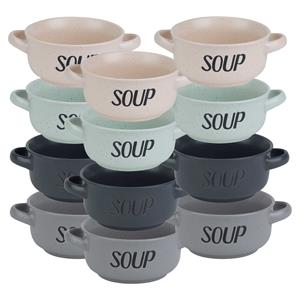 Cosy & Trendy Soepbekers/soepkommen - set 12x stuks - 13 x 8 cm - 470 ml - keramiek - mix kleuren -