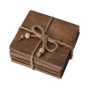 Deco by Boltze onderzetters voor glazen - 4x - luxe mangohout - 10 x 10 cm - vierkant - gelakt -