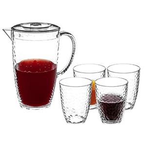 5five Sapkan/schenkkan Estiva karaf met deksel en 8x drinkglazen - 2000 ml - transparant - kunststof -