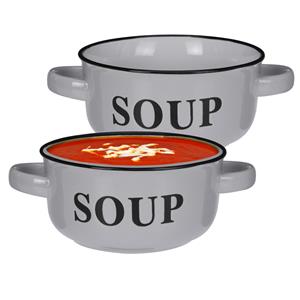 Excellent Houseware Soepkommen/serveer schaaltjes - 2x - porselein - D13 x H7 cm - lichtgrijs -