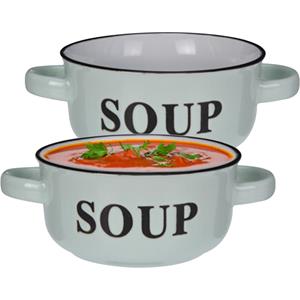 Excellent Houseware Soepkommen/serveer schaaltjes - 2x - porselein - D13 x H7 cm - mintgroen -