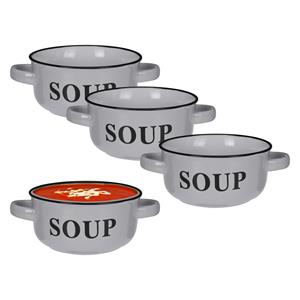 Excellent Houseware Soepkommen/serveer schaaltjes - 4x - porselein - D13 x H7 cm - lichtgrijs -