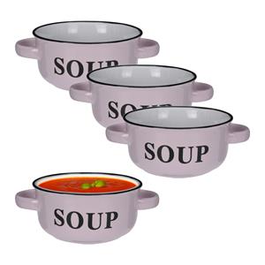 Excellent Houseware Soepkommen/serveer schaaltjes - 4x - porselein - D13 x H7 cm - lichtroze -