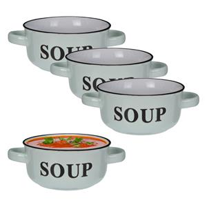 Excellent Houseware Soepkommen/serveer schaaltjes - 8x - porselein - D13 x H7 cm - mintgroen -