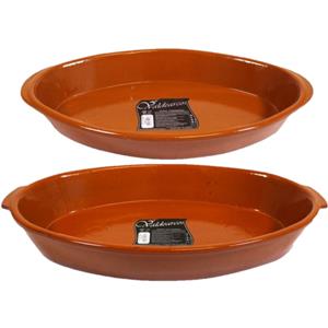 Concorde Set van 2x stuks tapas ovenschalen/serveerschalen terracotta Fontein 7 en 5 liter -