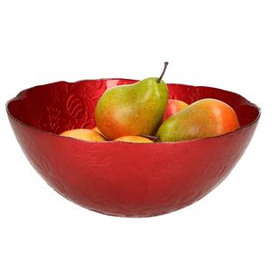 Merkloos Decoratie schaal/fruitschaal van glas rood rond D28 x H11,5 cm -