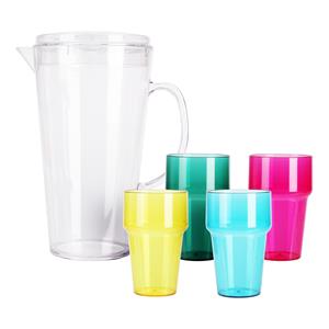 Excellent Houseware Waterkan/sapkan met 4 kunststof drinkbekers- 2.2 liter - kunststof - Kleurenmix -