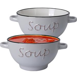 Excellent Houseware Soepkommen/serveer schaaltjes - 2x - Gres - porselein - D14 x H8 cm - ivoor wit -