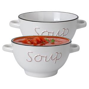 Excellent Houseware Soepkommen/serveer schaaltjes - 2x - Gres - porselein - D14 x H8 cm - wit -