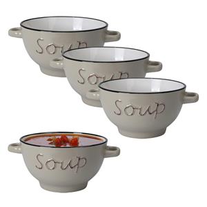 Excellent Houseware Soepkommen/serveer schaaltjes - 6x - Gres - porselein - D14 x H8 cm - bruin -