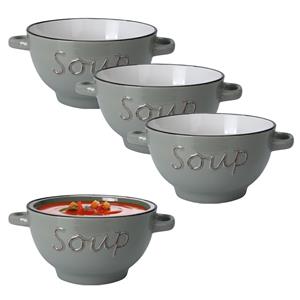 Excellent Houseware Soepkommen/serveer schaaltjes - 6x - Gres - porselein - D14 x H8 cm - lichtgrijs -