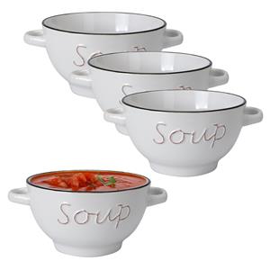 Excellent Houseware Soepkommen/serveer schaaltjes - 6x - Gres - porselein - D14 x H8 cm - wit -