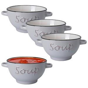 Excellent Houseware Soepkommen/serveer schaaltjes - 8x - Gres - porselein - D14 x H8 cm - ivoor wit -