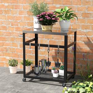 Coast Grillkar Met 2 Niveaus - Buitenkar Met Wielen - RVS - Zwart/Zilver