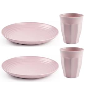 PlasticForte Servies van kunststof - 6x dinerborden en 6x drinkbekers - roze -