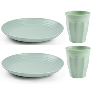PlasticForte Servies van kunststof - 6x dinerborden en 6x drinkbekers - mintgroen -