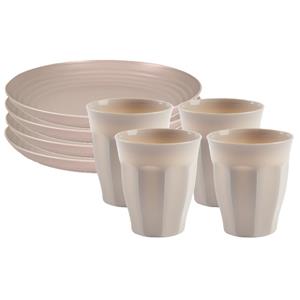 PlasticForte Servies van kunststof - 8x dinerborden en 8x drinkbekers - beige -