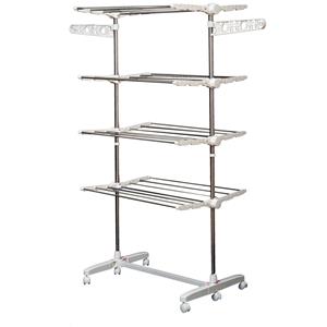 HOMCOM mobiler Wäscheständer, 142 x 55 x 172 cm, klappbar (4 Ebenen) , mit Rollen, Abschließfunktion, Seitenflügel, ABS, Weiß   Aosom