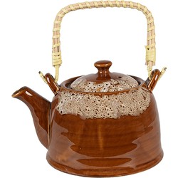 Clayre & Eef Theepot met Filter 750 ml Bruin Wit Keramiek Theekan