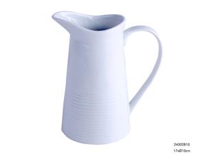 Melkkannetje/schenkkan saus - keramiek - wit - D10 x H17 cm - schenktuit en handvat -