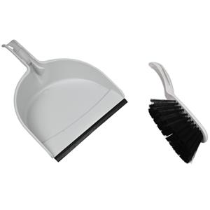 Benson Stoffer en blik - kunststof - 33 x 22 cm - grijs - rubber rand -