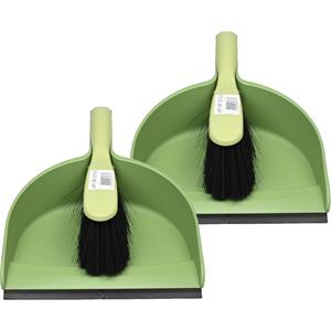 Benson Stoffer en blik - 2x - kunststof - 33 x 22 cm - groen - rubber rand -