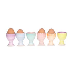 Bellatio Design Eierdopjes Soft Pastel - set van 6x - multi kleuren - keramiek - 7 x 5 cm -