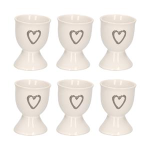 Merkloos Eierdopje met hartje - 6x - wit - keramiek - 6 x 5 cm -