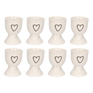 Merkloos Eierdopje met hartje - 8x - wit - keramiek - 6 x 5 cm -