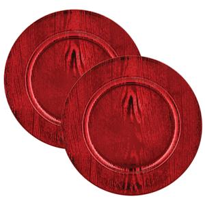 Feeric lights & Christmas Diner/kerstdiner onderborden - 2x st - hout look - rood - kunststof - D33 x H2 cm- rond -