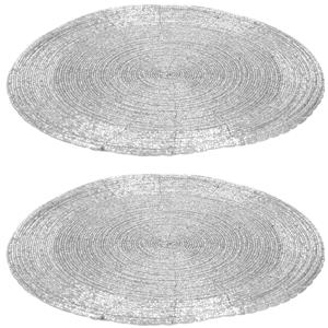 Merkloos 2x stuks placemats/onderleggers zilver rond D35 cm -