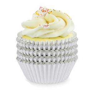 Muffin en cupcakes vormpjes - papier - zilver - set 100x stuks - Dia 11 cm -