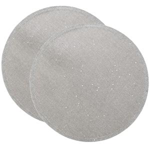 Feeric lights & Christmas Placemats/onderleggers - 6x - zilver - rond - D38 cm - glitters - jute -