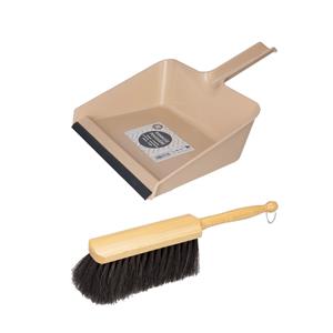 Buemag Stoffer en Blik set Nora - blik kunststof - beige - x 30 cm - borstel hout 30 cm -