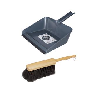 Stoffer en Blik set Nora - blik kunststof - donkerblauw - x 30 cm - borstel hout 30 cm -
