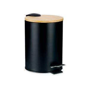 Berilo Prullenbak/pedaalemmer - zwart - 3 liter - metaal/bamboe - 17 x 23,5 cm -
