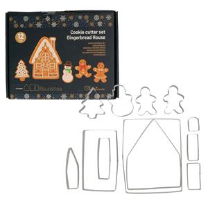 Kerst thema koekvormpjes - 12x st - gingerbread house - uitsteekvormpjes -