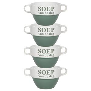 Merkloos Soepkommen - 4x - Soep van de dag - keramiek - D12 x H8 cm - groen - Stapelbaar -