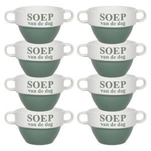 Merkloos Soepkommen - 8x - Soep van de dag - keramiek - D12 x H8 cm - groen - Stapelbaar -