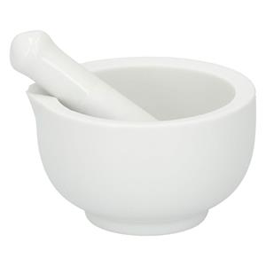 Vijzel met stamper - wit - keramiek - D8 cm - keuken artikelen -