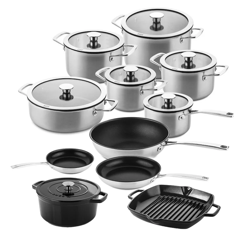 DUCQ Downdraft pannenset - 18 delig - met glazen deksels