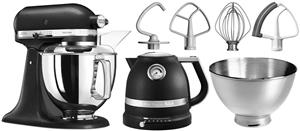 KitchenAid Keukenmachine 5KSM175PSEBK VULKAANZWART Gratis waterkoker, 2e kom, flexibele garde (waarde ca. 347,-VAP)