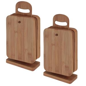 Merkloos Broodplankjes met houder - 12x - bamboe hout - 22 x 15 cm -