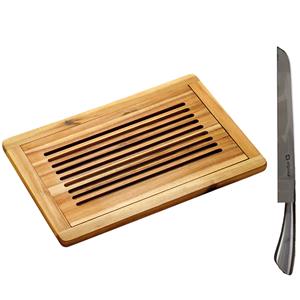 Kesper Acacia houten broodsnijplank 32 x cm met opvangbak en broodmes -