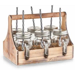 Zeller Present Gläser-Set Zeller 7-tlg. Trinkgläser Set Strohhalm Holzkiste