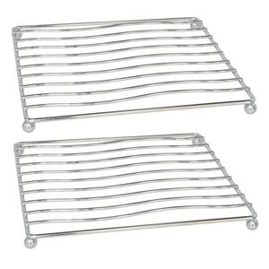 Merkloos Pannen onderzetter - 2x - metaal - zilver - 17 x 17 cm - pannen/ovenschalen onderzetter -