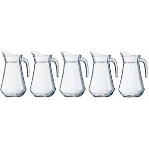 Merkloos Voordeelset 5x glazen water karaffen/waterkannen 1 liter -